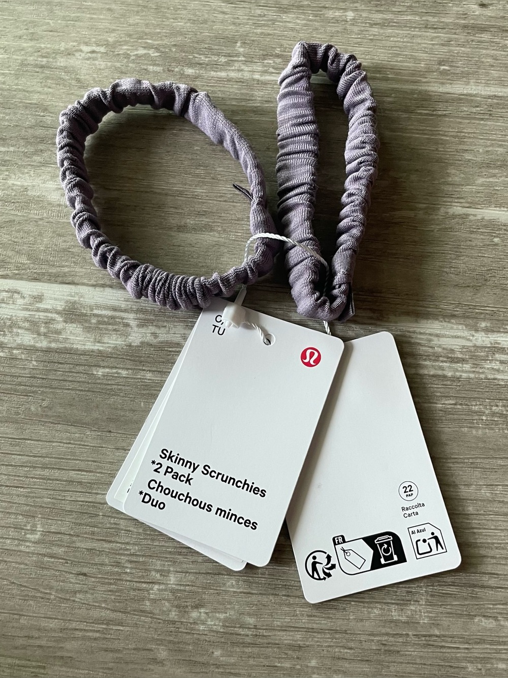 Lululemon Skinny Scrunchies 2 Pack PPAS Purple Ash NWT OS Hair Ties